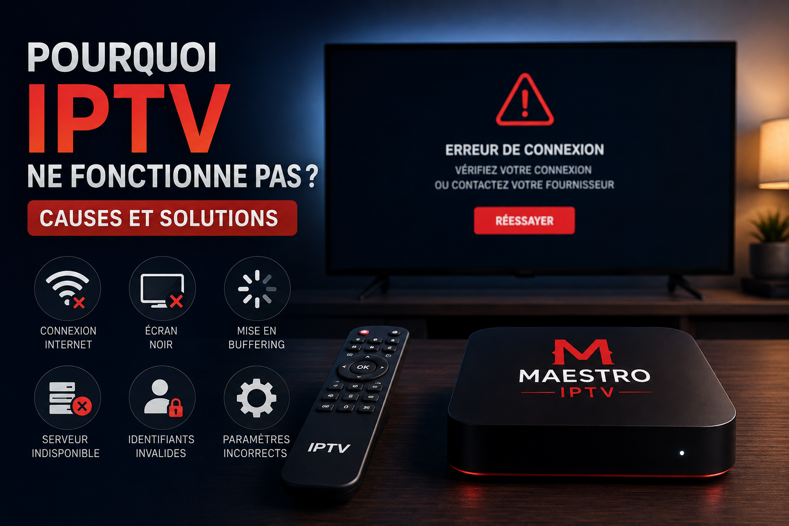 Pourquoi IPTV ne fonctionne pas - causes et solutions 2026